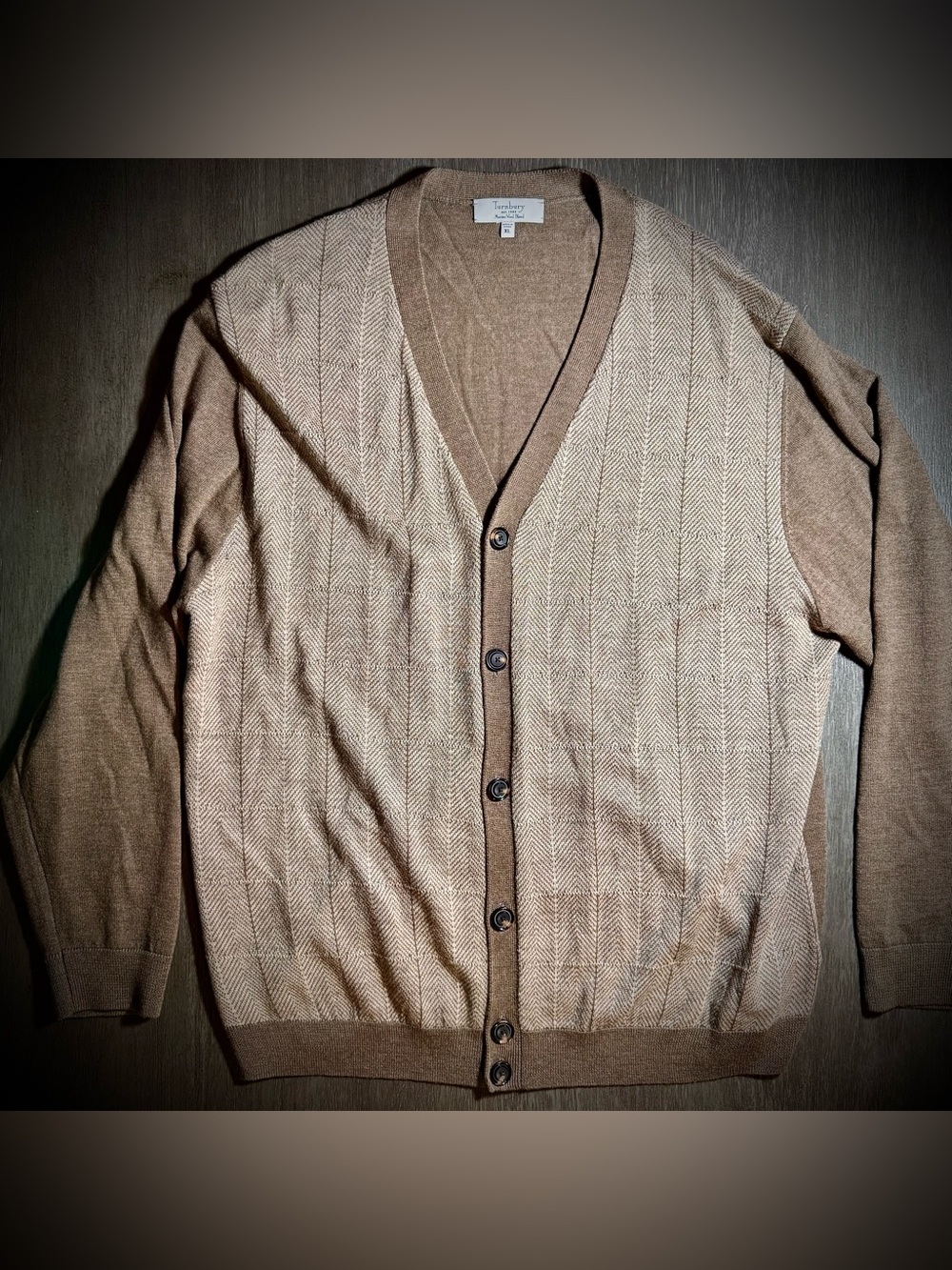 Turnbury Taupe Brown Tan Merino Wool Cardigan Sweater XL